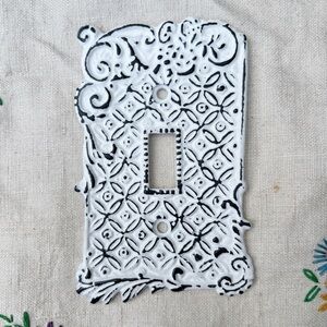 Anthropologie White Switch Plate Outlet Cover Single Toggle Cast Iron Scroll